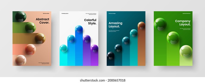 Trendy realistic orbs booklet template bundle. Premium annual report A4 design vector layout set.