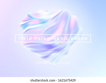 Trendy realistic pattern with holographic 3d shape on blue background for banner design.  Rainbow background. Design template. Fluid holographic pattern. Vector illustration EPS10