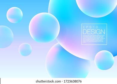 Trendy realistic pattern with holographic 3d shape on blue background. Fluid shape background. Rainbow background. Fluid holographic pattern. Vector illustration