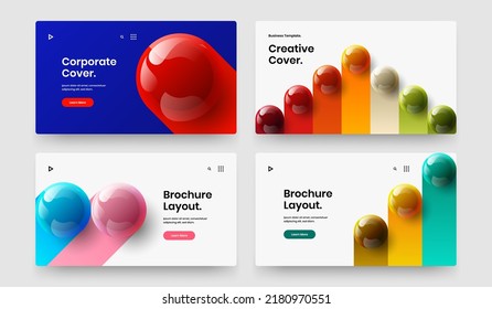 Trendy realistic spheres book cover concept collection. Amazing front page vector design illustration bundle.