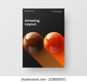 Trendy realistic spheres book cover layout. Multicolored presentation A4 vector design concept.
