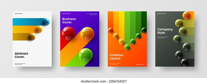 Trendy realistic spheres booklet template collection. Clean poster A4 vector design concept composition.