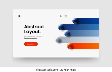 Trendy realistic spheres company brochure template. Unique landing page design vector illustration.