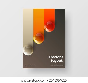 Trendy realistic spheres front page illustration. Abstract book cover A4 design vector template.