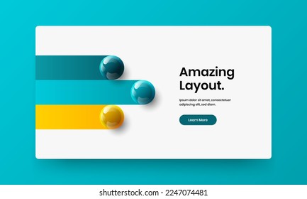 Trendy realistic spheres front page concept. Abstract corporate brochure vector design template.