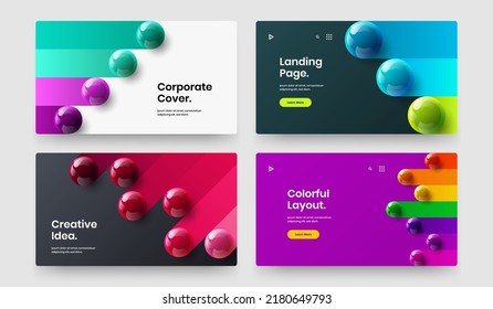Trendy realistic spheres leaflet concept collection. Colorful annual report design vector illustration set.