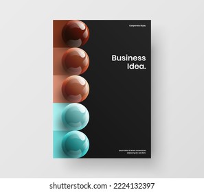 Trendy realistic spheres leaflet concept. Bright postcard design vector template.
