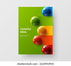 Trendy realistic spheres magazine cover layout. Original banner A4 vector design concept.