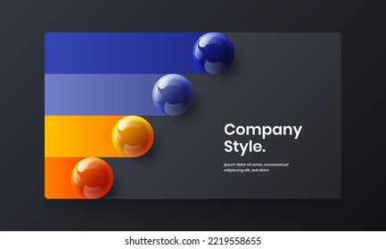 Trendy realistic spheres website screen concept. Vivid banner vector design template.