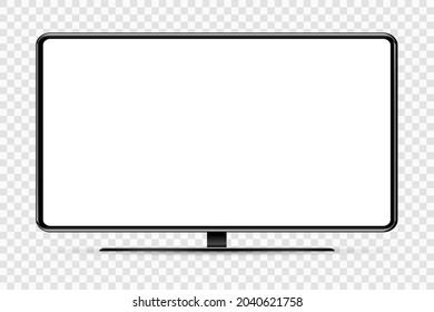 Trendy Realistic Thin Frame Monitor Mock Up With Blank White Screen Isolated. PNG. Vector Illustration. 