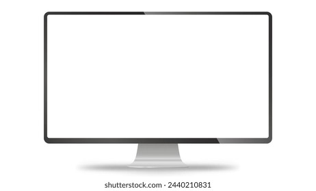 Modelo de monitor de marco delgado realista de moda con pantalla blanca en blanco aislada. PNG. Ilustración de vector	