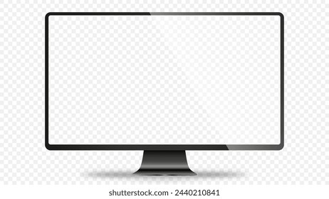 Trendy realistic thin frame monitor mock up with blank white screen isolated. PNG. Vector illustration	