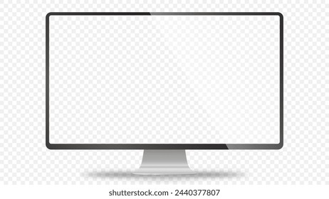 Trendy realistic thin frame monitor mock up with blank white screen isolated. PNG. Vector illustration	