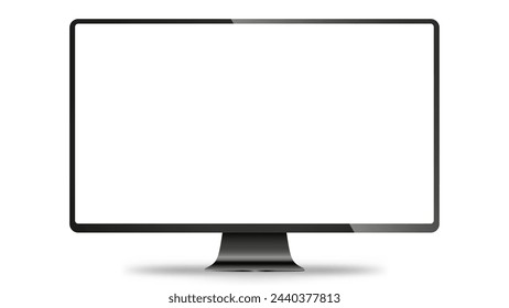 Trendy realistic thin frame monitor mock up with blank white screen isolated. PNG. Vector illustration	