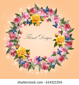 Trendy realistic vector illustration of rose bush or bouquet of roses. Spring or summer design, original floral template of invitation