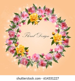 Trendy realistic vector illustration of rose bush or bouquet of roses. Spring or summer design, original floral template of invitation