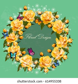 Trendy realistic vector illustration of rose bush or bouquet of roses. Spring or summer design, original floral template of invitation