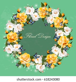 Trendy realistic vector illustration of rose bush or bouquet of roses. Spring or summer design, original floral template of invitation