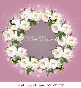 Trendy realistic vector illustration of rose bush or bouquet of roses. Spring or summer design, original floral template of invitation