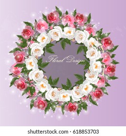 Trendy realistic vector illustration of rose bush or bouquet of roses. Spring or summer design, original floral template of invitation