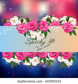 Trendy realistic vector illustration of rose bush or bouquet of roses. Spring or summer design, original floral template of invitation