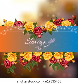 Trendy realistic vector illustration of rose bush or bouquet of roses. Spring or summer design, original floral template of invitation