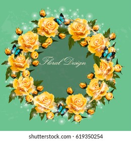 Trendy realistic vector illustration of rose bush or bouquet of roses. Spring or summer design, original floral template of invitation