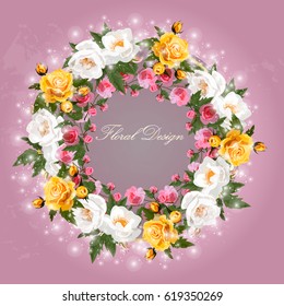 Trendy realistic vector illustration of rose bush or bouquet of roses. Spring or summer design, original floral template of invitation