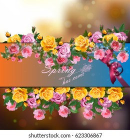 Trendy realistic vector illustration of rose bush or bouquet of roses. Spring or summer design, original floral template of invitation