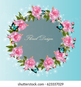 Trendy realistic vector illustration of rose bush or bouquet of roses. Spring or summer design, original floral template of invitation