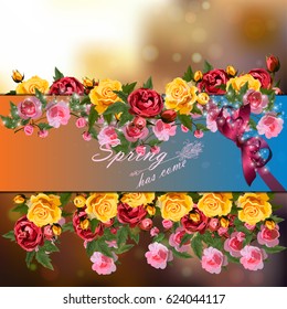 Trendy realistic vector illustration of rose bush or bouquet of roses. Spring or summer design, original floral template of invitation