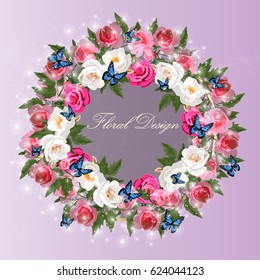 Trendy realistic vector illustration of rose bush or bouquet of roses. Spring or summer design, original floral template of invitation