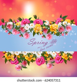 Trendy realistic vector illustration of rose bush or bouquet of roses. Spring or summer design, original floral template of invitation