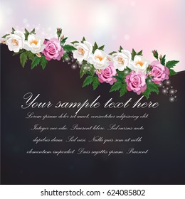 Trendy realistic vector illustration of rose bush or bouquet of roses. Spring or summer design, original floral template of invitation