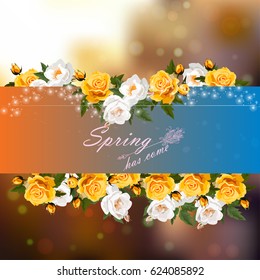 Trendy realistic vector illustration of rose bush or bouquet of roses. Spring or summer design, original floral template of invitation