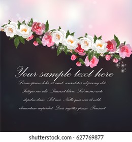 Trendy realistic vector illustration of rose bush or bouquet of roses. Spring or summer design, original floral template of invitation