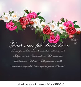 Trendy realistic vector illustration of rose bush or bouquet of roses. Spring or summer design, original floral template of invitation