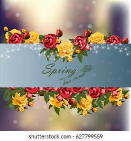 Trendy realistic vector illustration of rose bush or bouquet of roses. Spring or summer design, original floral template of invitation