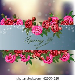 Trendy realistic vector illustration of rose bush or bouquet of roses. Spring or summer design, original floral template of invitation