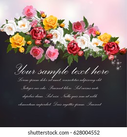 Trendy realistic vector illustration of rose bush or bouquet of roses. Spring or summer design, original floral template of invitation
