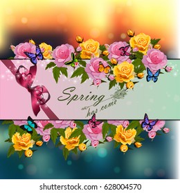Trendy realistic vector illustration of rose bush or bouquet of roses. Spring or summer design, original floral template of invitation