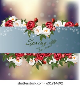 Trendy realistic vector illustration of rose bush or bouquet of roses. Spring or summer design, original floral template of invitation