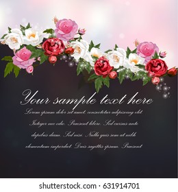 Trendy realistic vector illustration of rose bush or bouquet of roses. Spring or summer design, original floral template of invitation