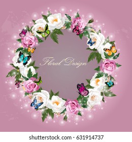 Trendy realistic vector illustration of rose bush or bouquet of roses. Spring or summer design, original floral template of invitation