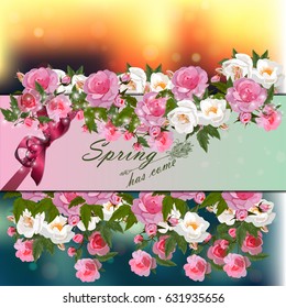 Trendy realistic vector illustration of rose bush or bouquet of roses. Spring or summer design, original floral template of invitation