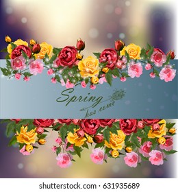 Trendy realistic vector illustration of rose bush or bouquet of roses. Spring or summer design, original floral template of invitation