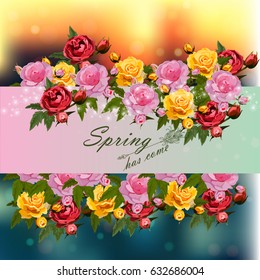 Trendy realistic vector illustration of rose bush or bouquet of roses. Spring or summer design, original floral template of invitation