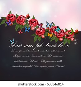 Trendy realistic vector illustration of rose bush or bouquet of roses. Spring or summer design, original floral template of invitation