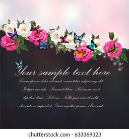 Trendy realistic vector illustration of rose bush or bouquet of roses. Spring or summer design, original floral template of invitation