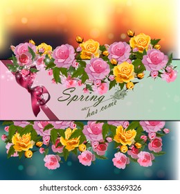 Trendy realistic vector illustration of rose bush or bouquet of roses. Spring or summer design, original floral template of invitation